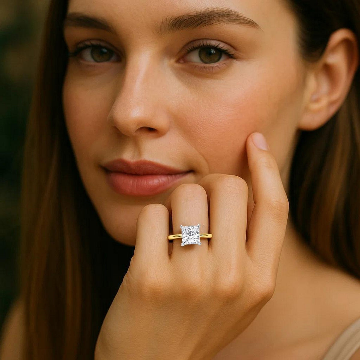5 Carat Princess Lab Grown IGI G/VS1 Diamond Solitaire Ring in 10K Yellow Gold Alba Luxe
