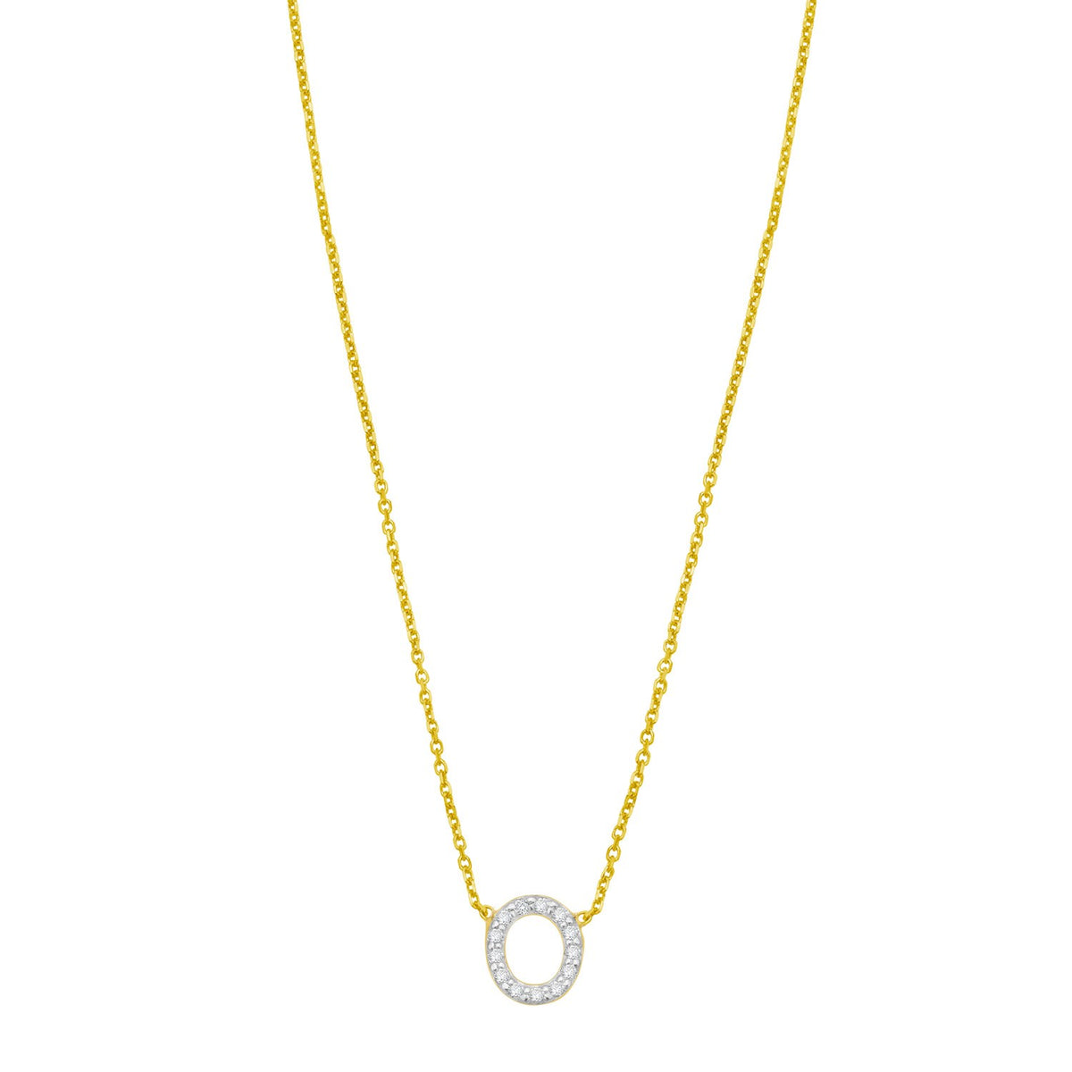 14K Yellow Gold Mini Diamond O Initial Pendant Necklace Alba Luxe