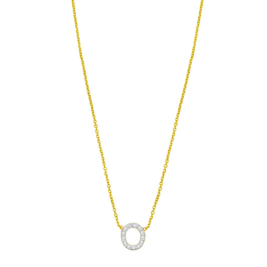 14K Yellow Gold Mini Diamond O Initial Pendant Necklace Alba Luxe