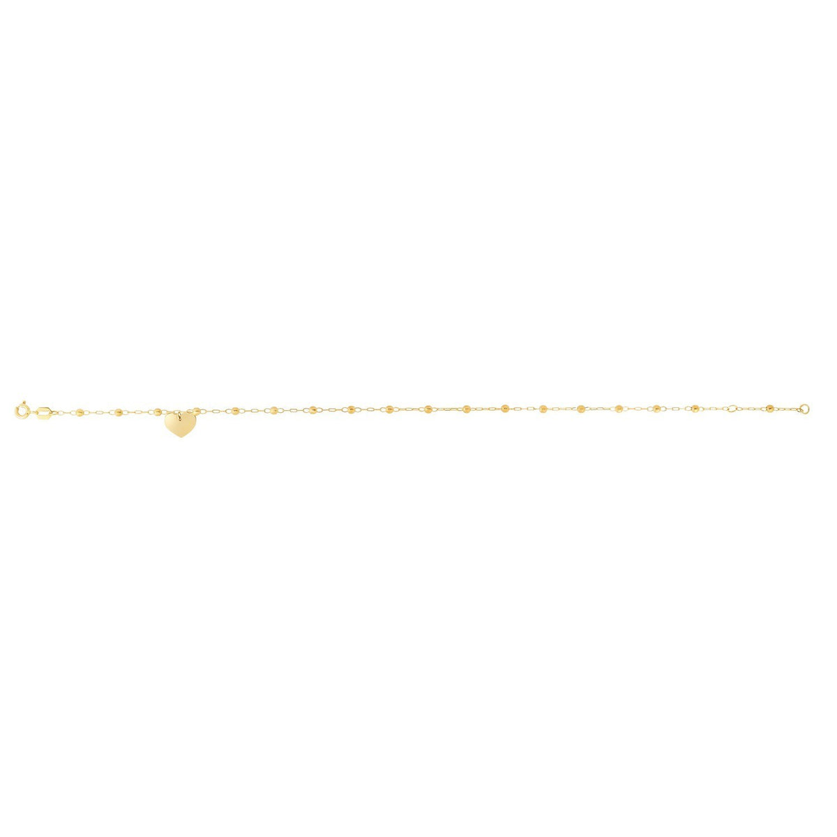 14K Yellow Gold Dangle Heart and Bead Station Anklet RCJ