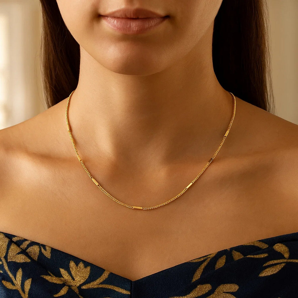 Diamond Cut Bar Links Pendant Chain in Yellow Gold (1.30 mm) Alba Luxe