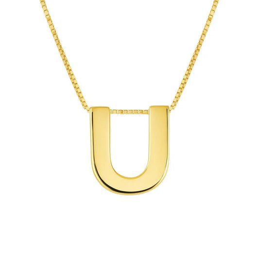 14K Yellow Gold Yours Truly Block Letter Initial U Necklace Alba Luxe