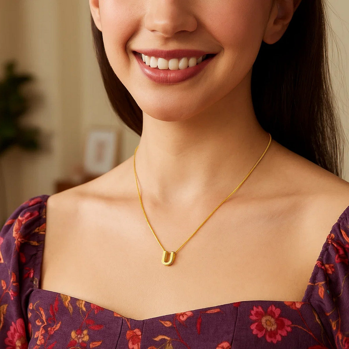 14K Yellow Gold Yours Truly Block Letter Initial U Necklace Alba Luxe
