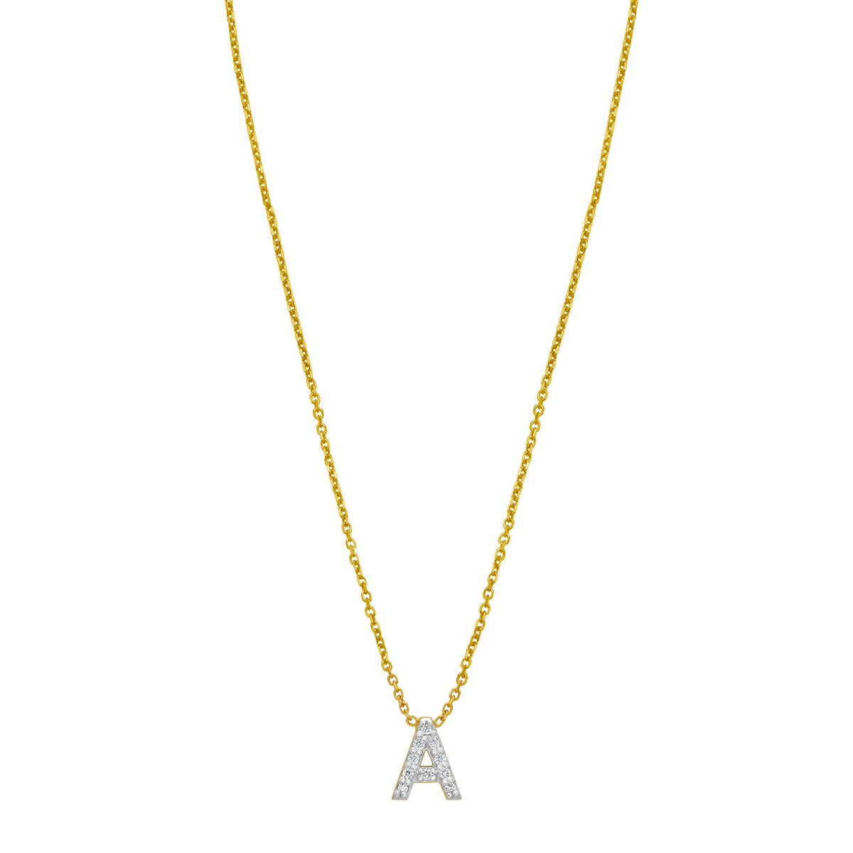 14K Yellow Gold Mini Diamond A Initial Pendant Necklace Alba Luxe