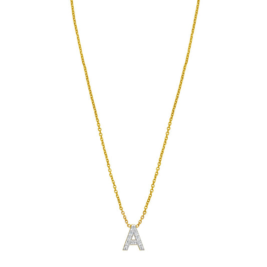 14K Yellow Gold Mini Diamond A Initial Pendant Necklace Alba Luxe