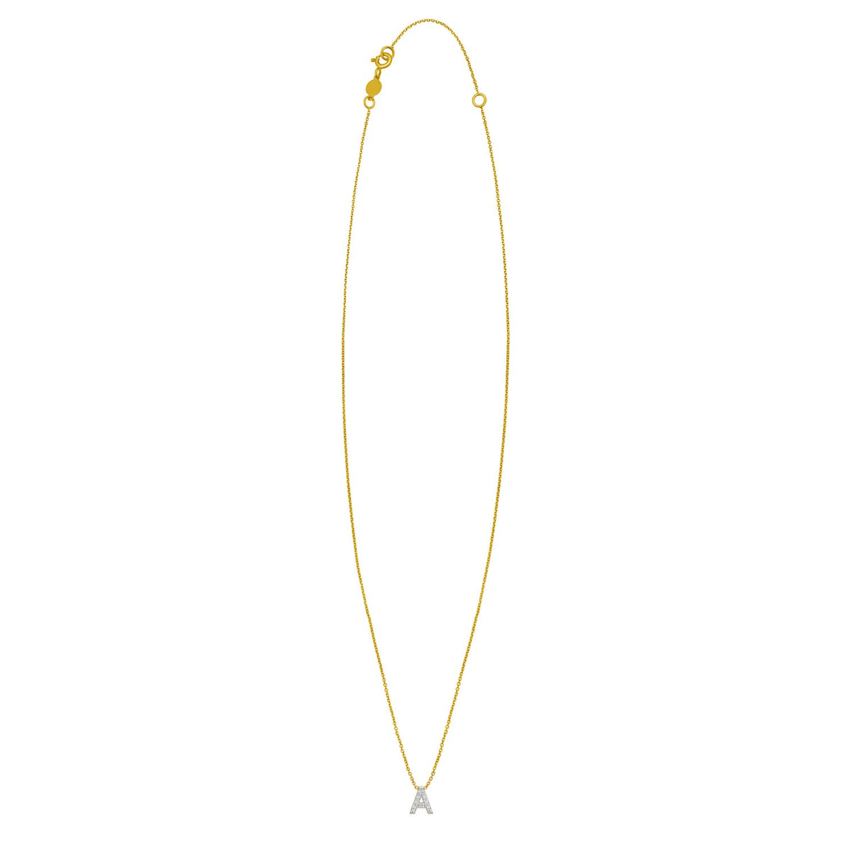 14K Yellow Gold Mini Diamond A Initial Pendant Necklace Alba Luxe