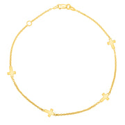 Stationed Cross Anklet in 14K Yellow Gold (1.00 mm) RCJ