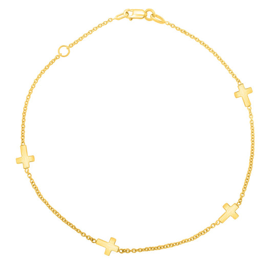 Stationed Cross Anklet in 14K Yellow Gold (1.00 mm) RCJ