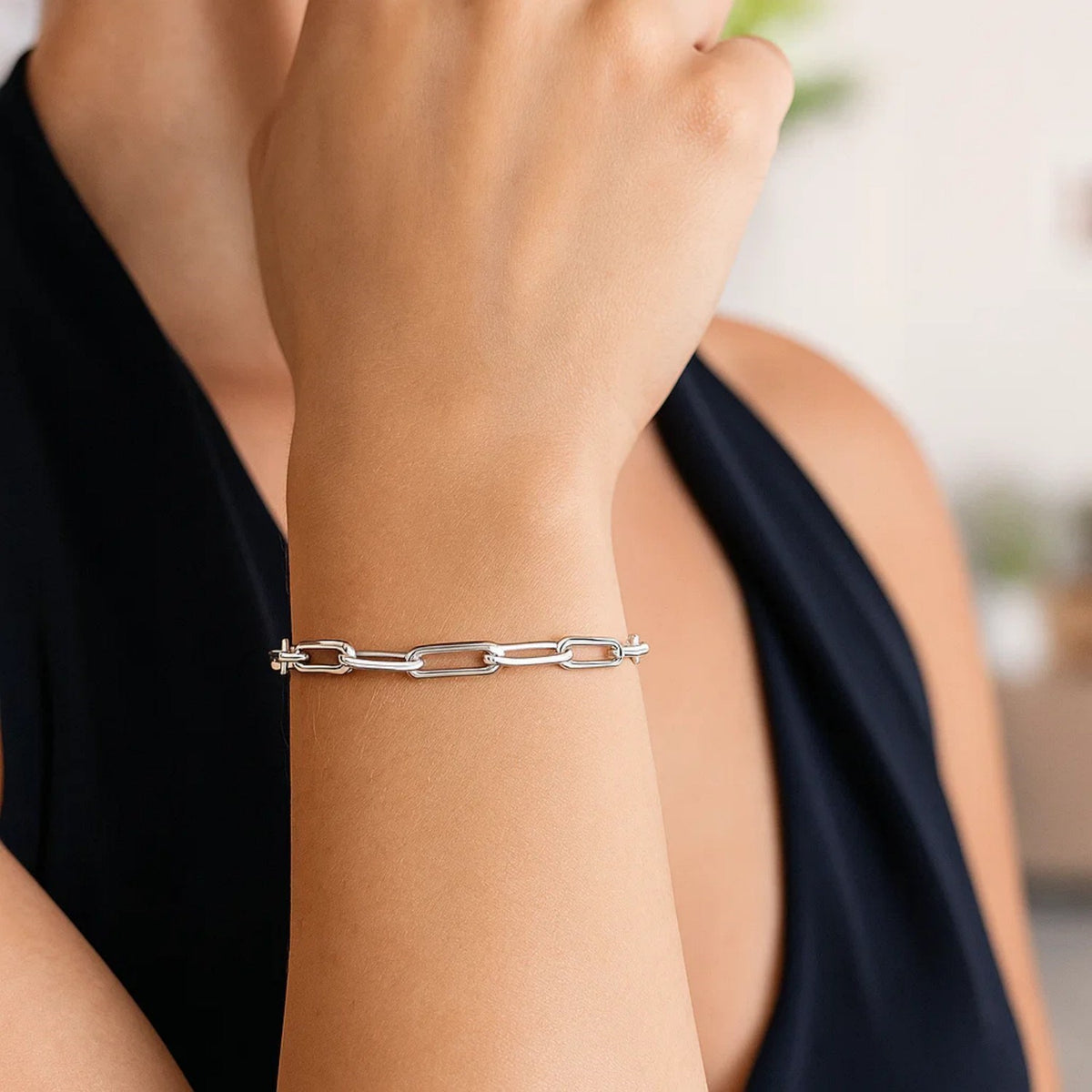 Sterling Silver Paperclip Chain Adjustable Bracelet (3.80 mm) Alba Luxe