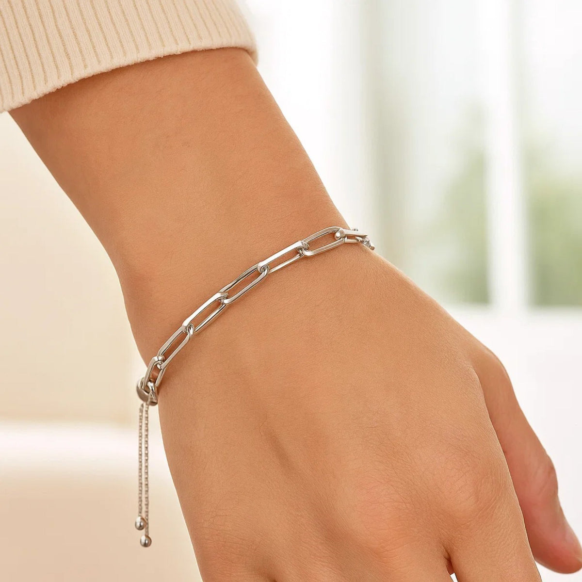 Sterling Silver Paperclip Chain Adjustable Bracelet (3.80 mm) Alba Luxe
