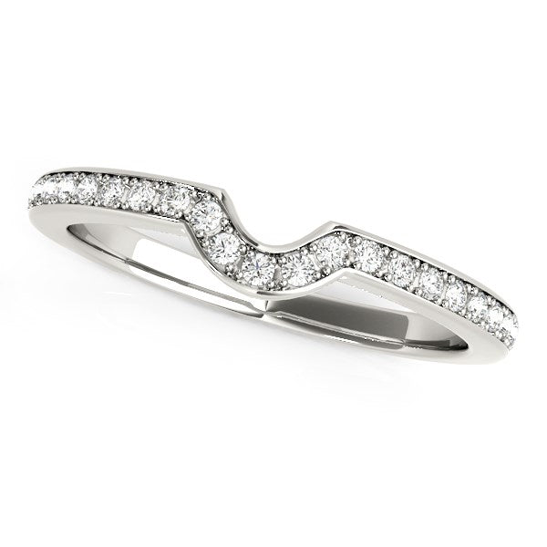 14k White Gold Modern Curved Prong Set Diamond Wedding Band (1/8 cttw) Alba Luxe