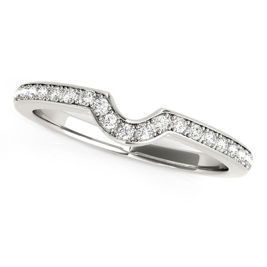 14k White Gold Modern Curved Prong Set Diamond Wedding Band (1/8 cttw) Alba Luxe