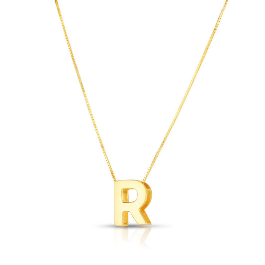 14K Yellow Gold Yours Truly Block Letter Initial R Necklace Alba Luxe