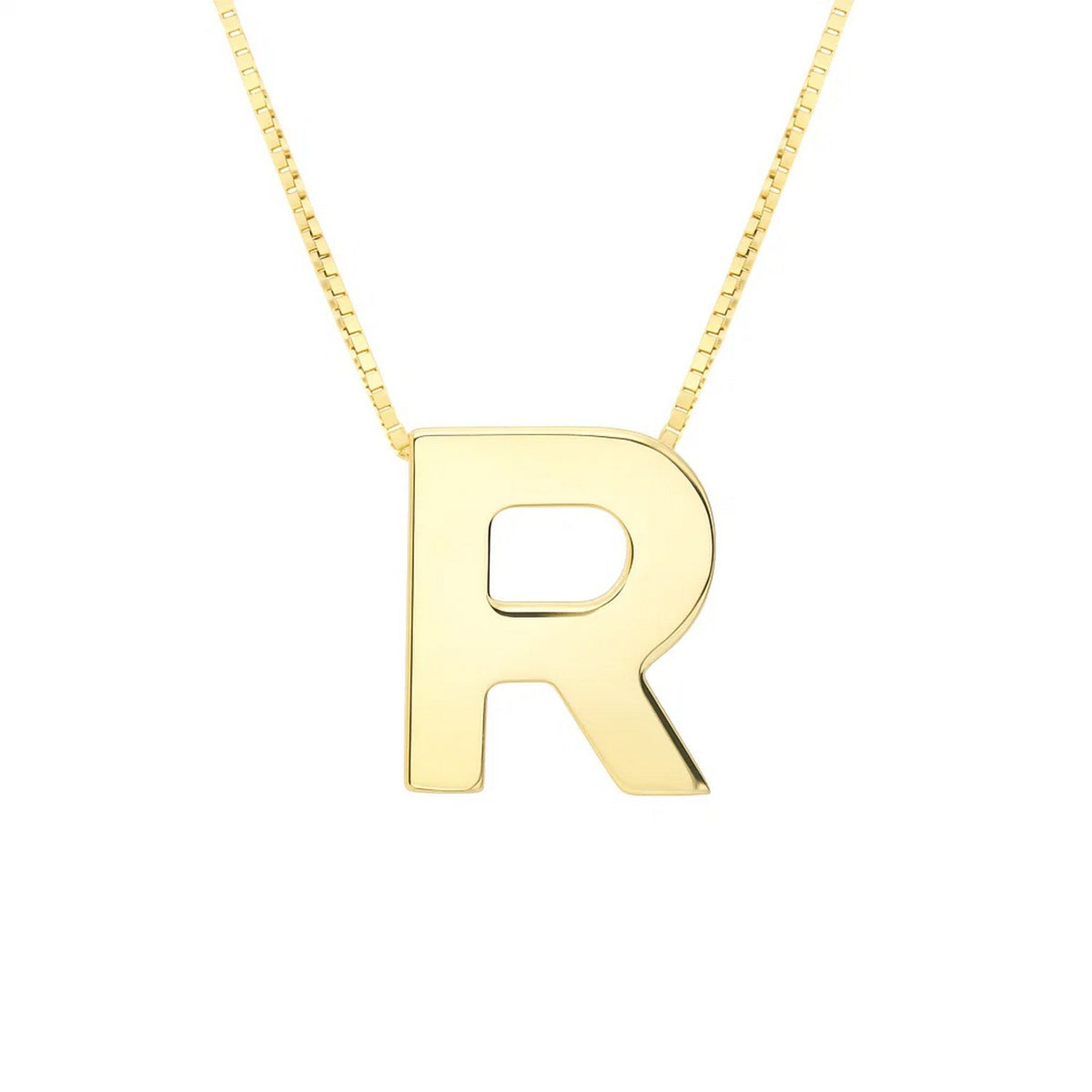 14K Yellow Gold Yours Truly Block Letter Initial R Necklace Alba Luxe