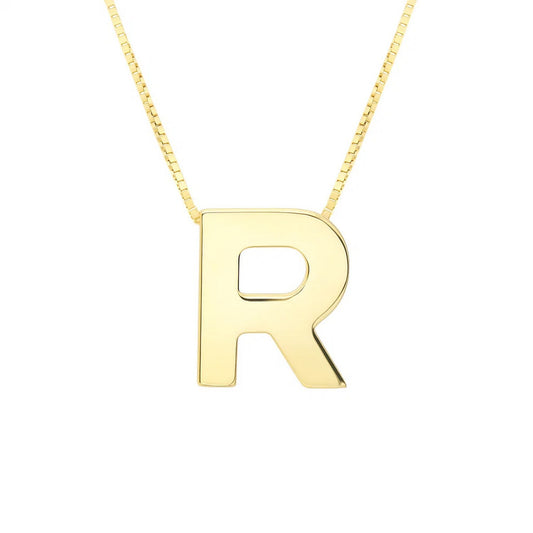 14K Yellow Gold Yours Truly Block Letter Initial R Necklace Alba Luxe