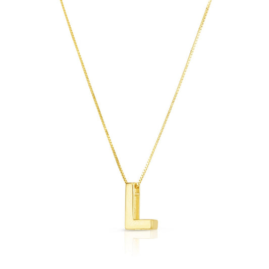 14K Yellow Gold Yours Truly Block Letter Initial L Necklace Alba Luxe