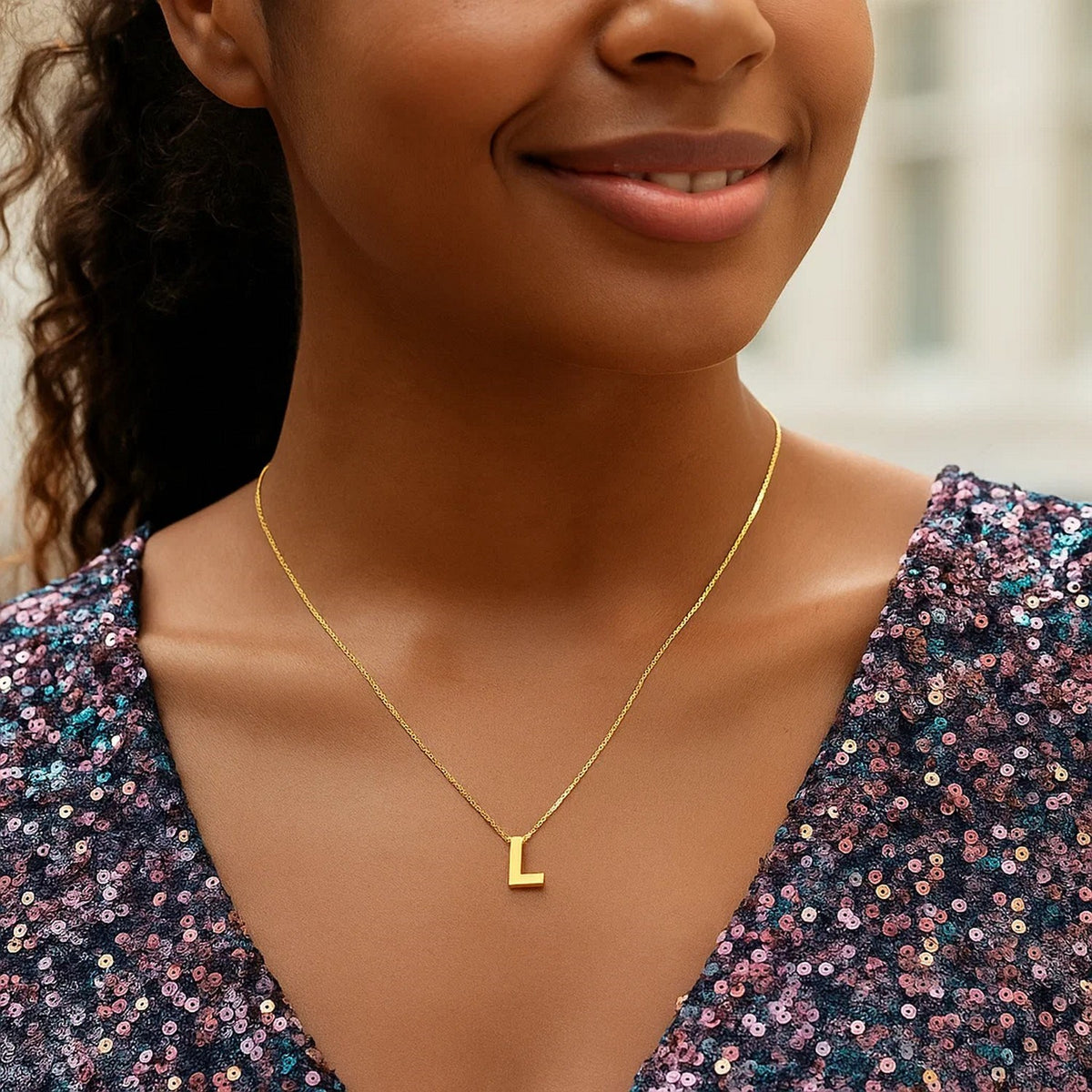 14K Yellow Gold Yours Truly Block Letter Initial L Necklace Alba Luxe