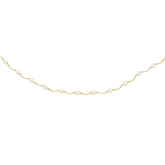 14k Yellow Gold Arc Link Necklace with White Pearls RCJ