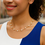 14k Yellow Gold Arc Link Necklace with White Pearls RCJ