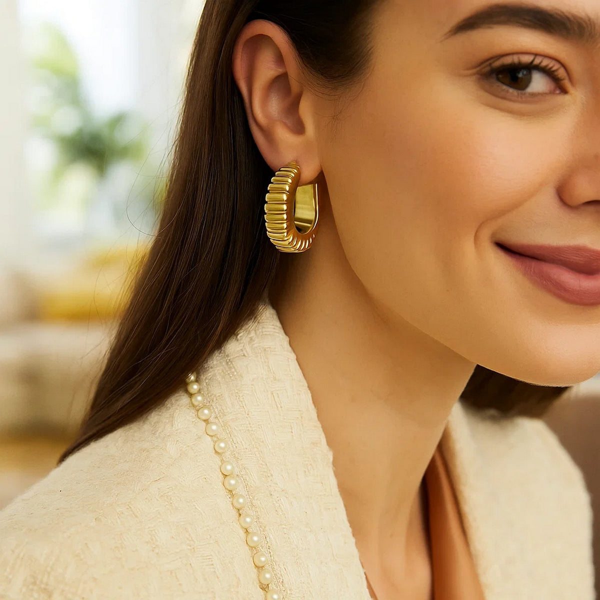 14K Yellow Gold Polished Puffed Ribbed Hoop Earrings RCJ