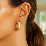 14K Yellow Gold Polished Puffed Ribbed Hoop Earrings RCJ