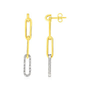 14k Yellow Gold Paperclip Chain Dangle Earrings with Diamonds RCJ