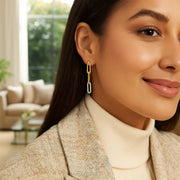 14k Yellow Gold Paperclip Chain Dangle Earrings with Diamonds RCJ