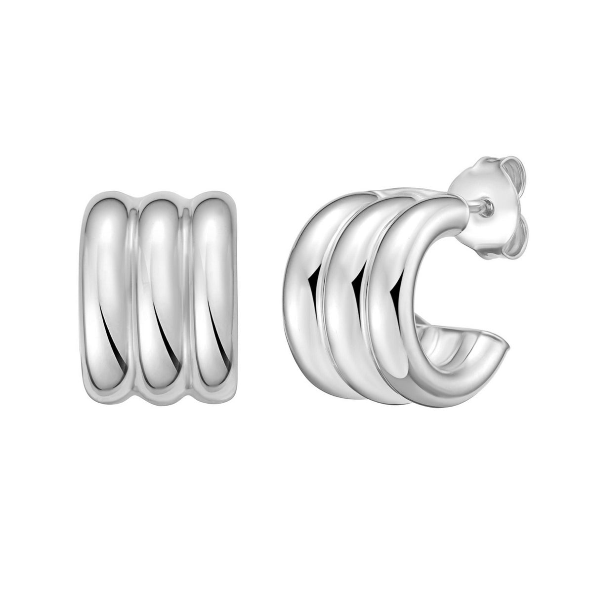 Sterling Silver Triple Row C Hoop Earrings RCJ