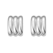 Sterling Silver Triple Row C Hoop Earrings RCJ