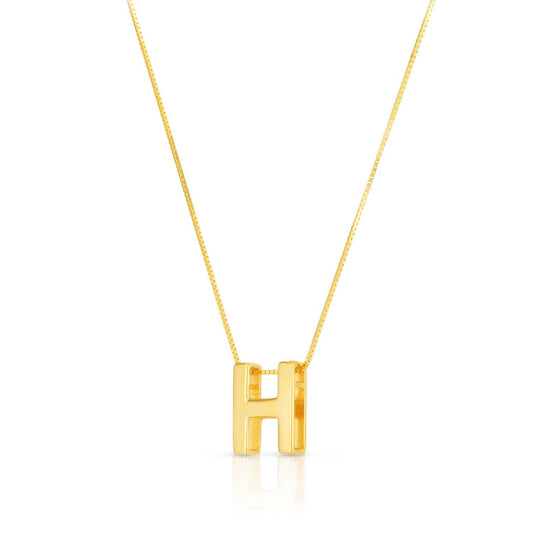14K Yellow Gold Yours Truly Block Letter Initial H Necklace Alba Luxe