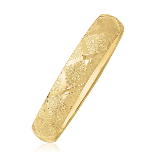 10k Yellow Gold Dual-Textured Diamond Pattern Bangle (12.00 mm) RCJ