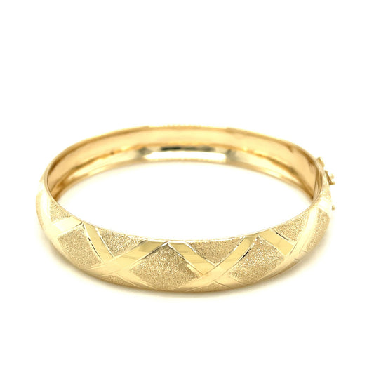 10k Yellow Gold Dual-Textured Diamond Pattern Bangle (12.00 mm) RCJ