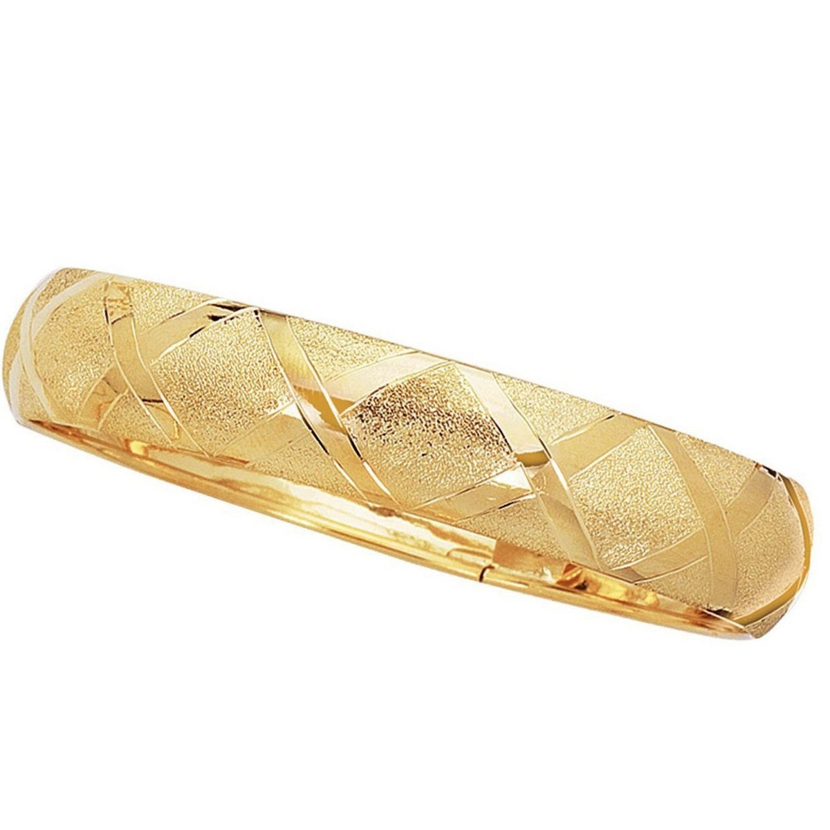 10k Yellow Gold Dual-Textured Diamond Pattern Bangle (12.00 mm) RCJ