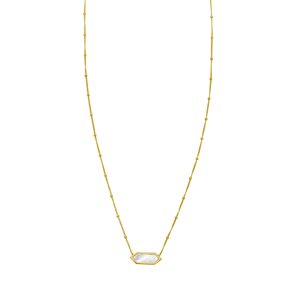 14K Yellow Gold Hexagon Mother Of Pearl Pendant Necklace RCJ