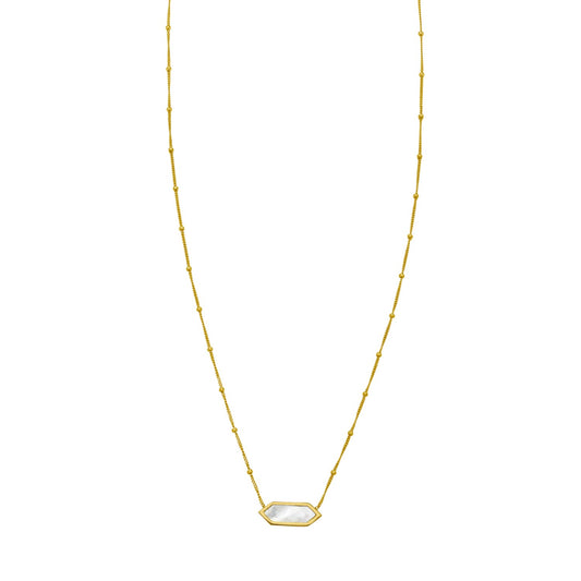 14K Yellow Gold Hexagon Mother Of Pearl Pendant Necklace RCJ