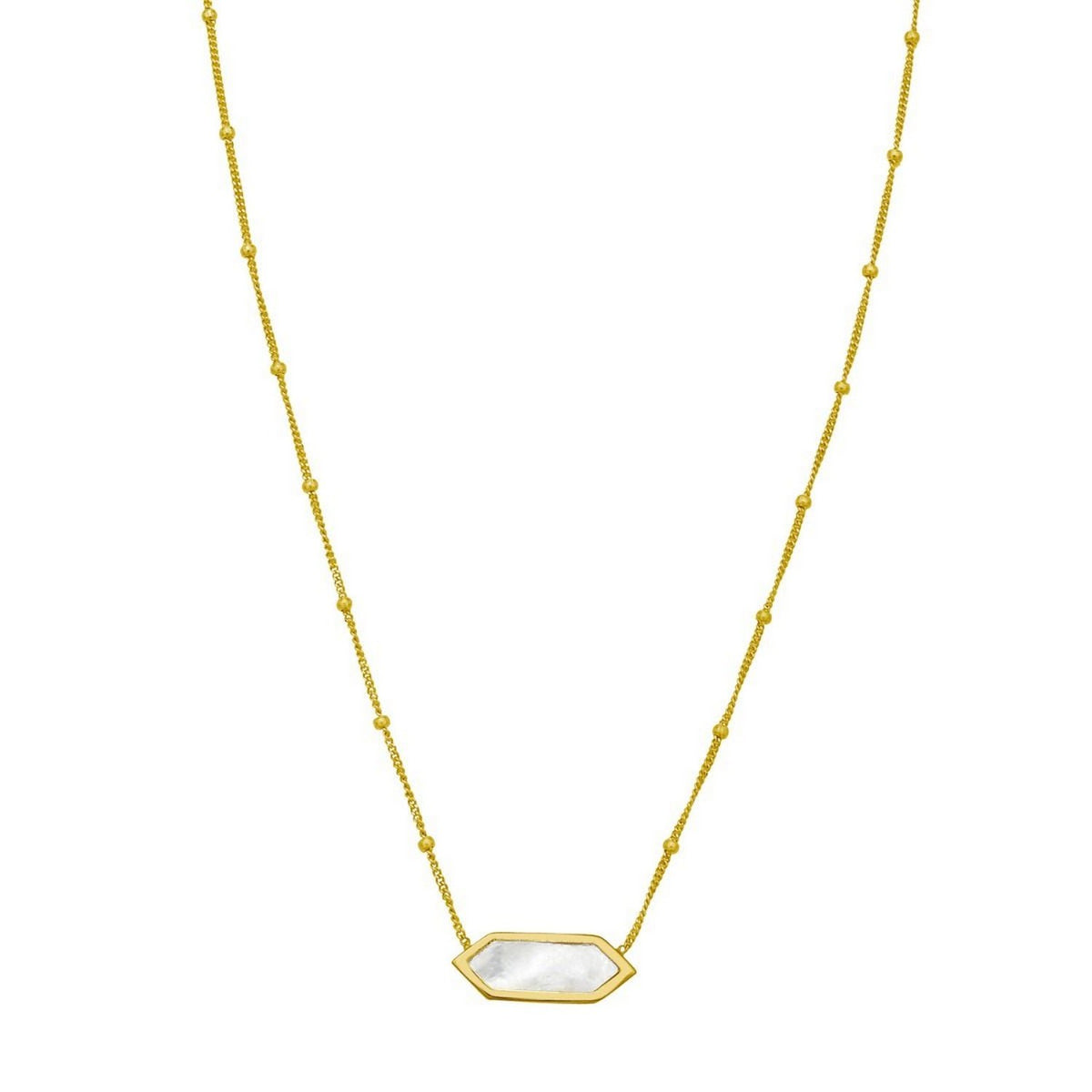 14K Yellow Gold Hexagon Mother Of Pearl Pendant Necklace RCJ