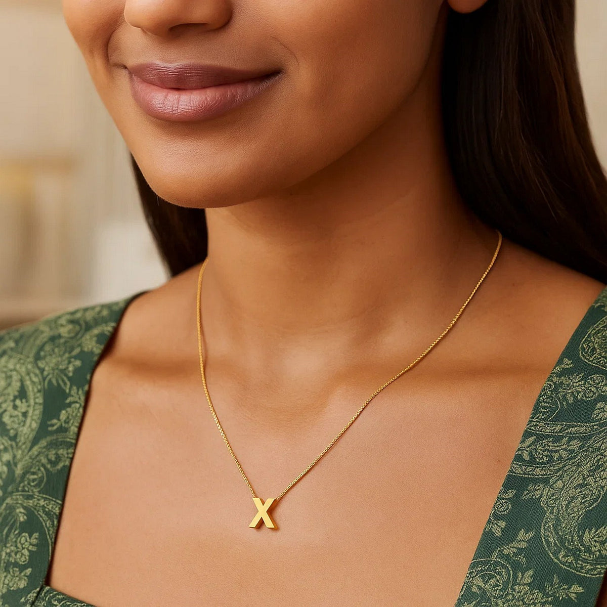 14K Yellow Gold Yours Truly Block Letter Initial X Necklace Alba Luxe