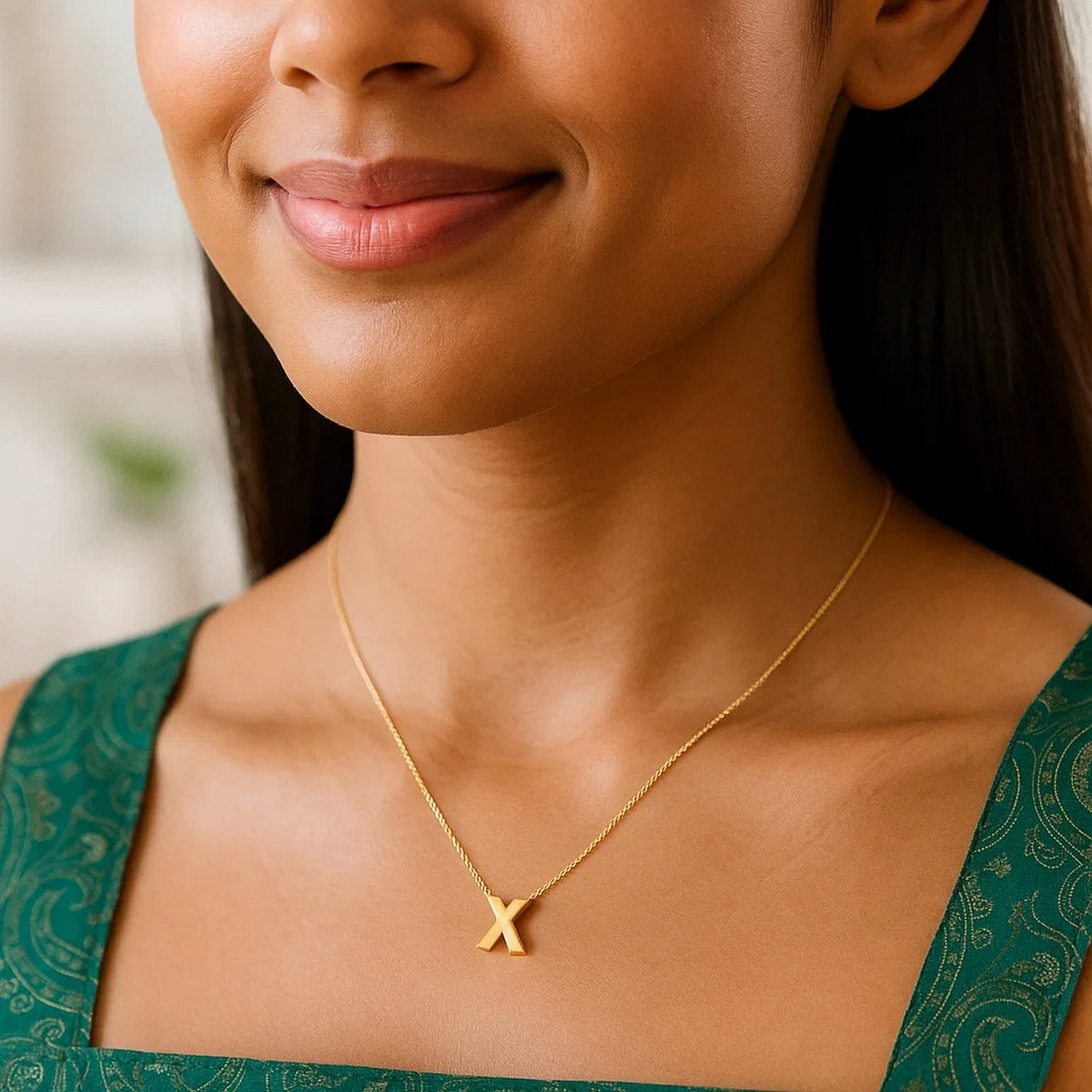 14K Yellow Gold Yours Truly Block Letter Initial X Necklace Alba Luxe