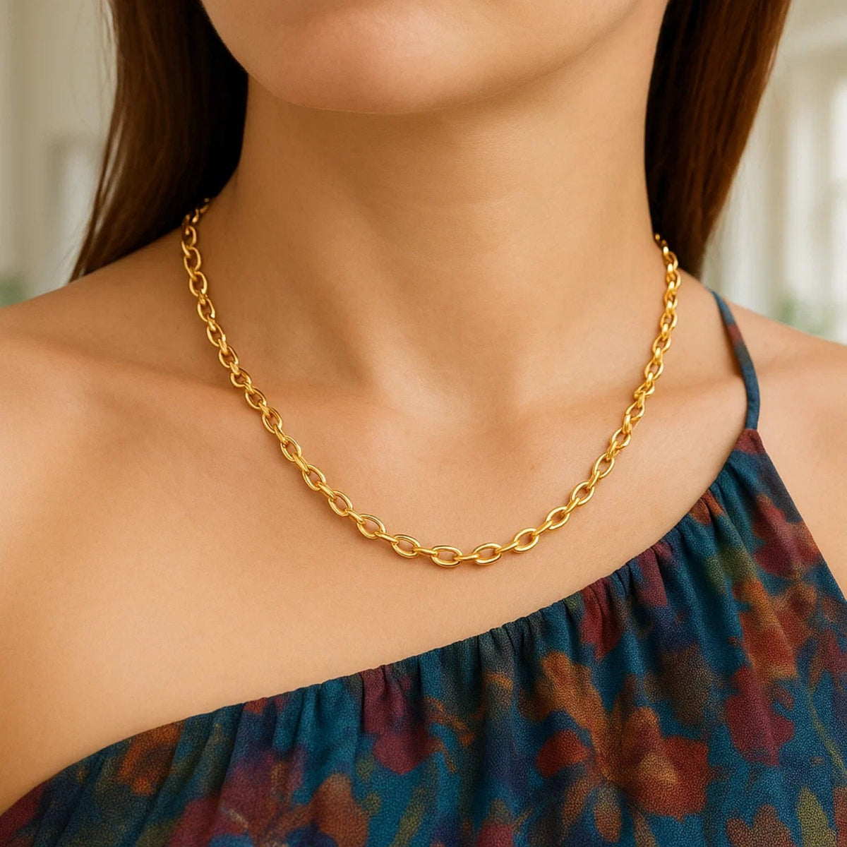 14K Yellow Gold Charm Link Cable Chain Necklace (3.30 mm) Alba Luxe