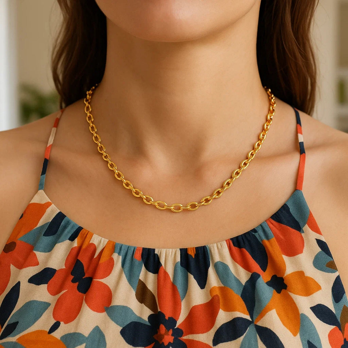 14K Yellow Gold Charm Link Cable Chain Necklace (3.30 mm) Alba Luxe