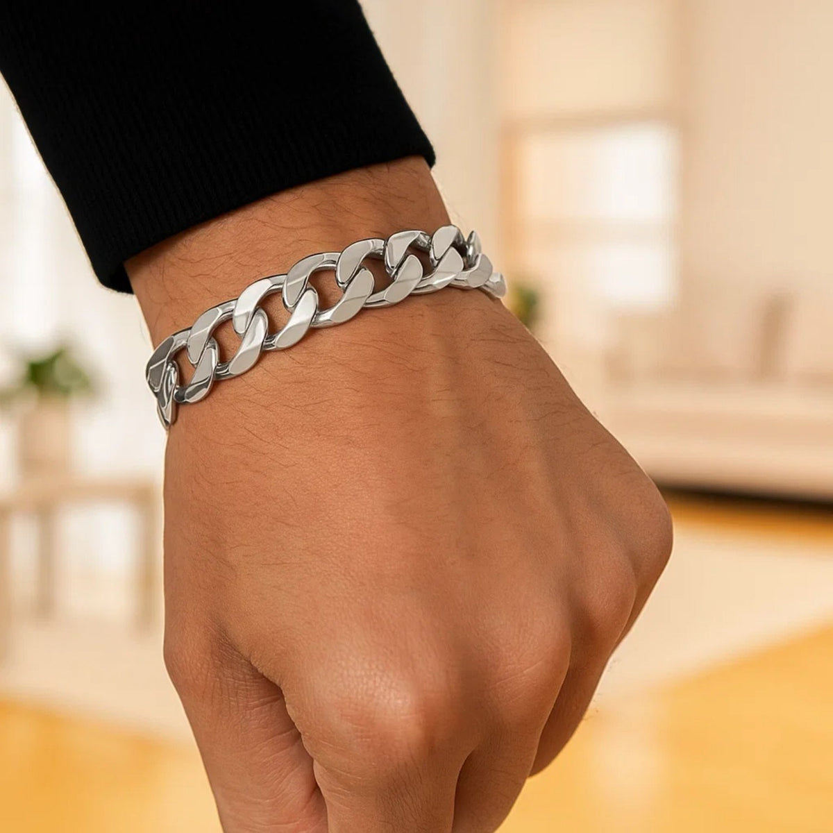 Rhodium Plated Sterling Silver Curb Style Bracelet (11.60 mm) Alba Luxe