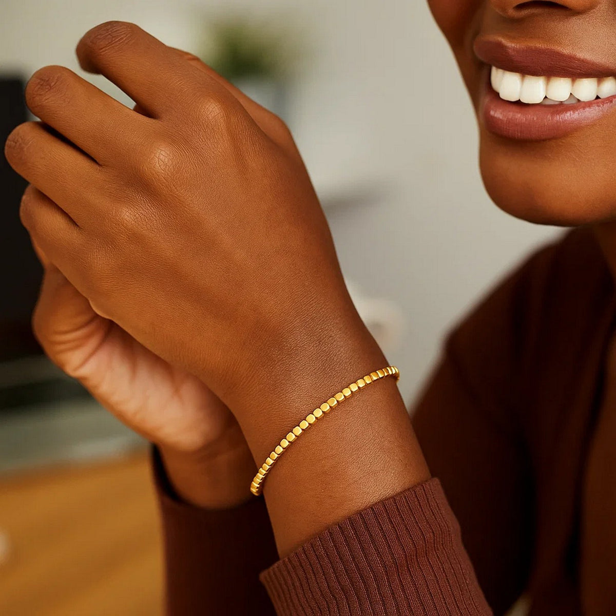 14k Yellow Gold High Polish Bead Cuff Bangle (2.40 mm) Alba Luxe