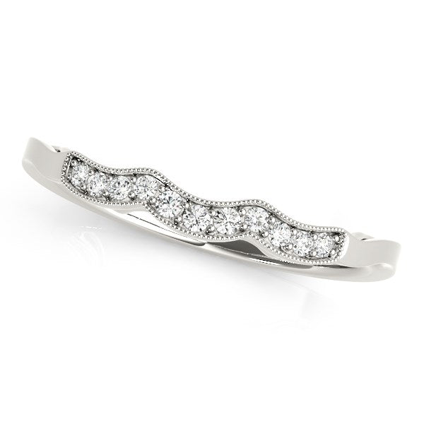 14k White Gold Wave Style Milgrained Diamond Wedding Ring (1/20 cttw) Alba Luxe