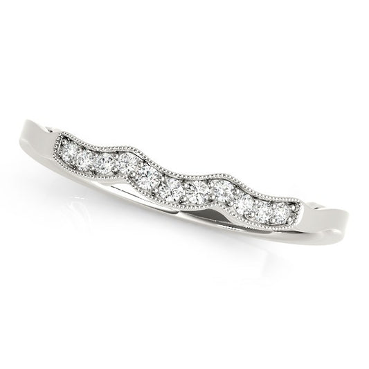14k White Gold Wave Style Milgrained Diamond Wedding Ring (1/20 cttw) Alba Luxe