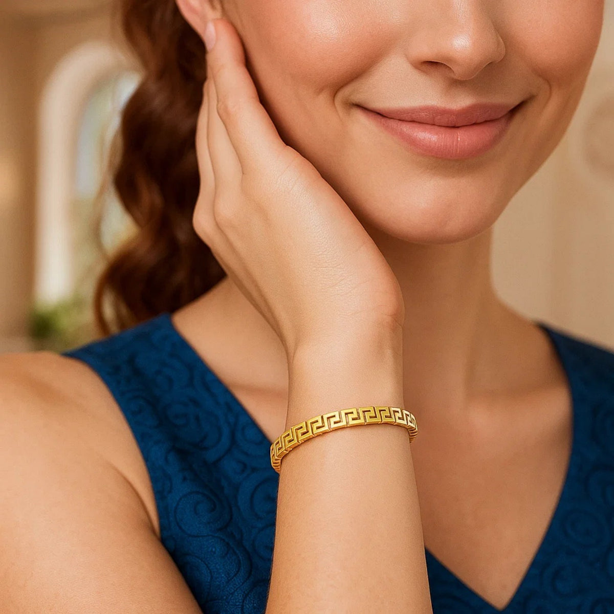 14k Yellow Gold High Polish Greek Key Bangle (4.80 mm) Alba Luxe