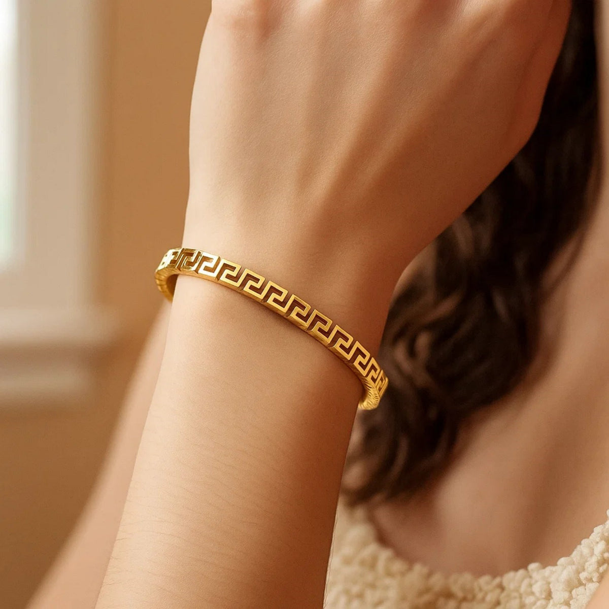 14k Yellow Gold High Polish Greek Key Bangle (4.80 mm) Alba Luxe