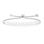 Sterling Silver Rhodium Plated Friendship Freshwater Pearl Drawstring Bracelet Alba Luxe