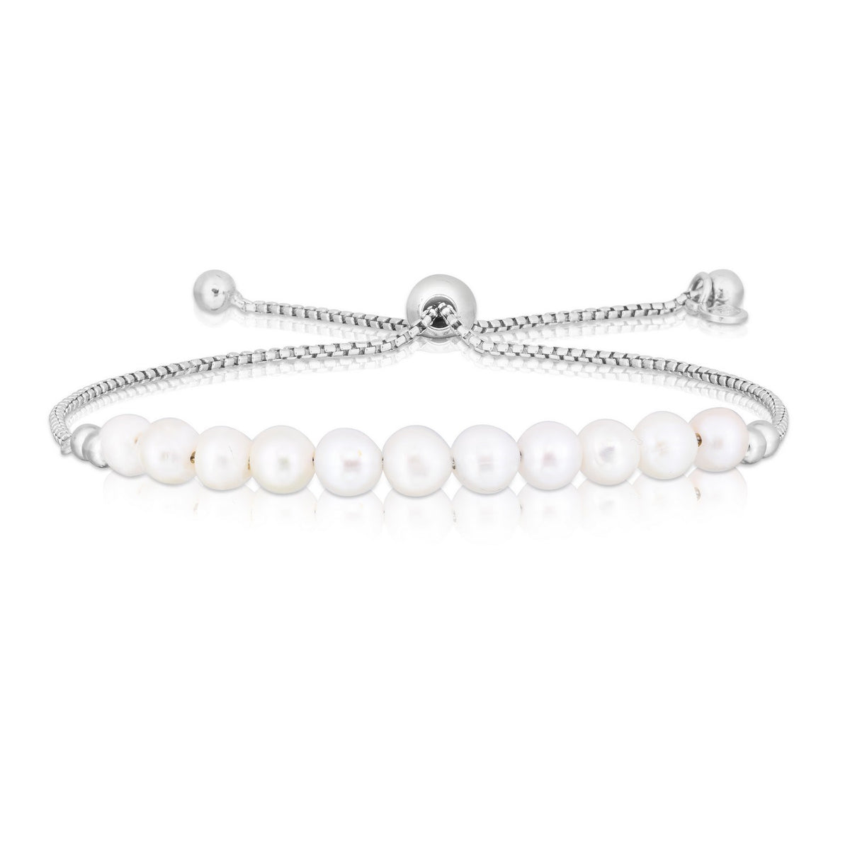 Sterling Silver Rhodium Plated Friendship Freshwater Pearl Drawstring Bracelet Alba Luxe