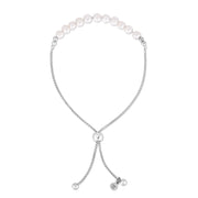 Sterling Silver Rhodium Plated Friendship Freshwater Pearl Drawstring Bracelet Alba Luxe