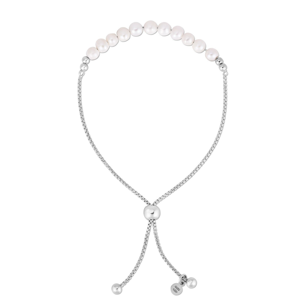 Sterling Silver Rhodium Plated Friendship Freshwater Pearl Drawstring Bracelet Alba Luxe